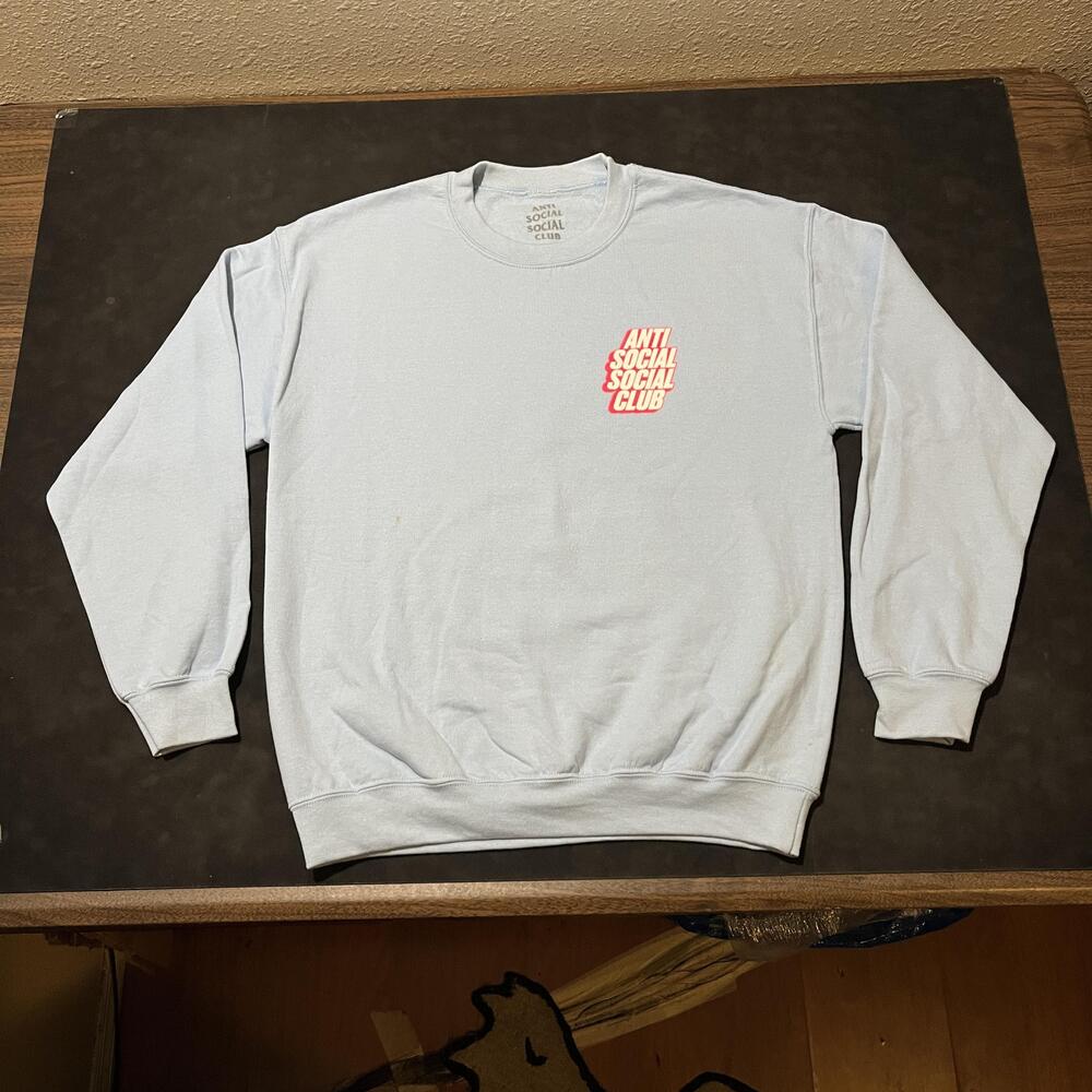 Anti Social Social Club Crewneck Sweatshirt Mens Medium Blue Graphic Made USA